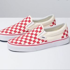 Red Checkerboard Vans Slip on Shoes
